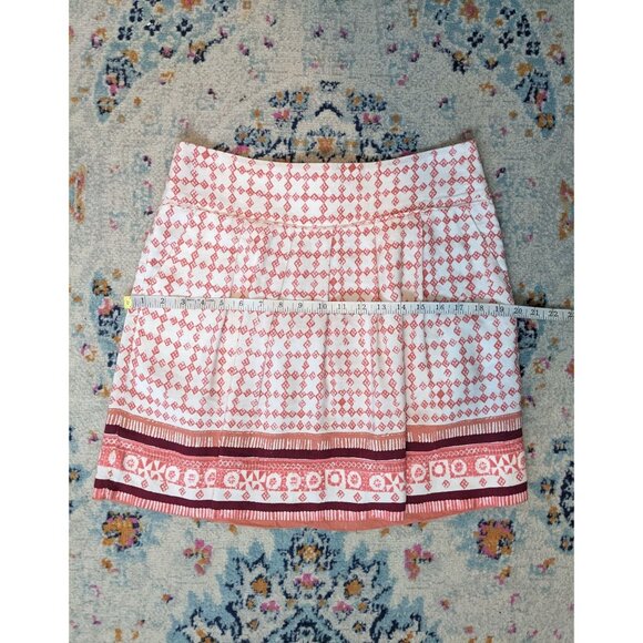 LOFT Pink and White Boho Printed Skirt with Pleats and Pockets - 8 - Picture 6 of 9